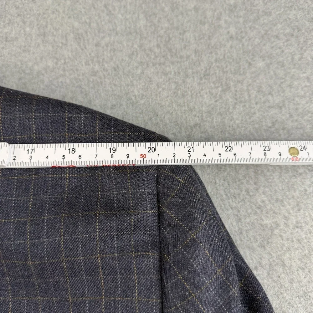 Vintage Burberry London Wool Windowpane Blazer Sport Coat 46R Mens Blue